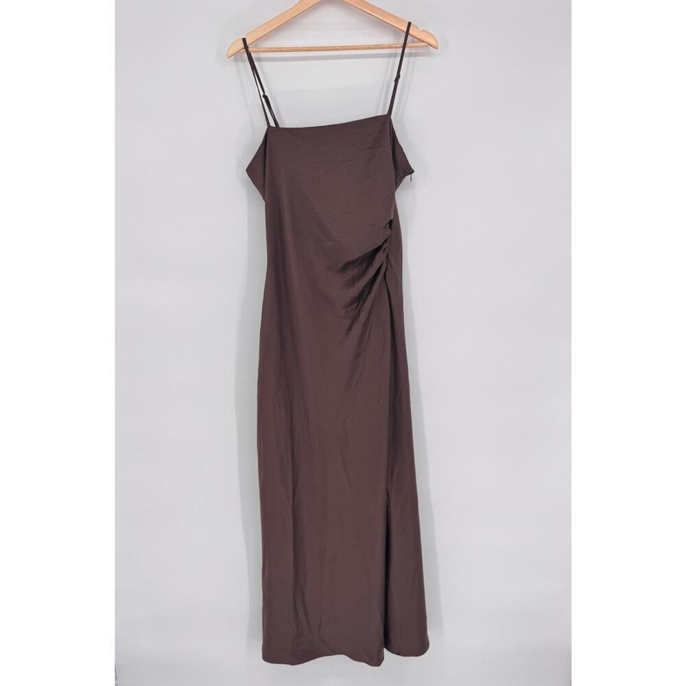 NWT House of Harlow 1960 Brown Satin Long Side Slit Slip Dress Sz XL Formal Y2K
